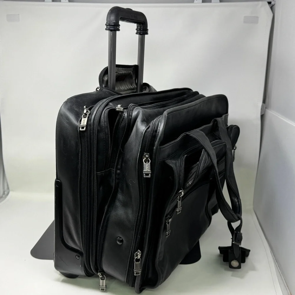 Tumi Leather 2-Wheeler Expandable Leather Laptop Briefcase #96003D4 Black